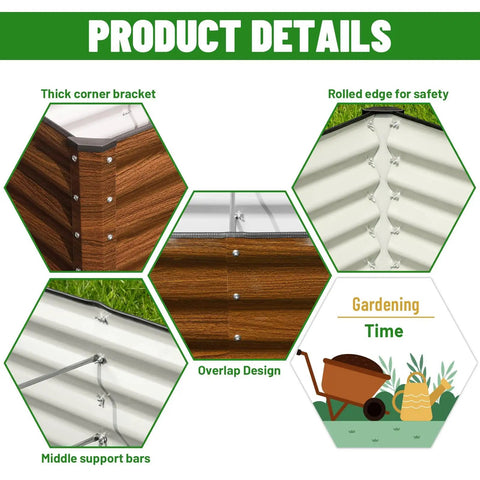 Details of 2-Pack Galvanized Raised Garden Bed Kit 6x2x2 Ft Metal Planter Box showing thick corner bracket and rolled edge