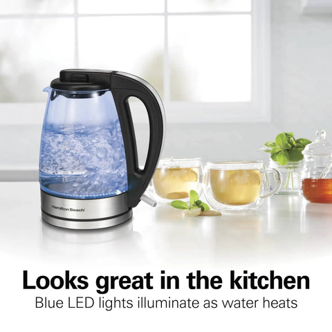 1.7L Electric Kettle With Fast Boil 1500W, Water Boiler And Heater, LED Indicator, glass design, on kitchen counter