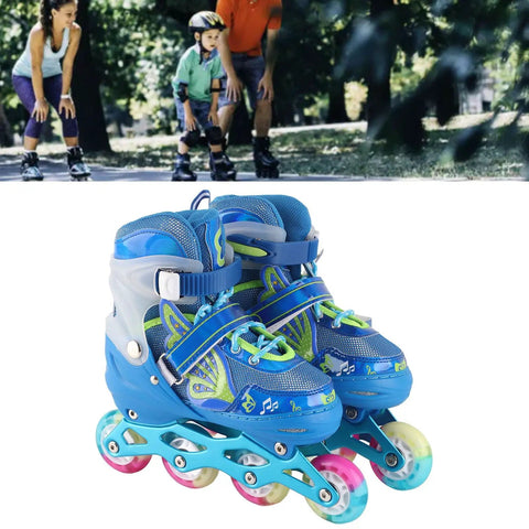 Kid Friendly Inline Skates Adjustable From Size 35 To 38 Breathable Comfort Blue Indoor Outdoor Use LED Light Up Wheels