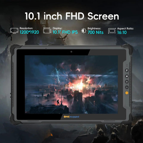 Straight Up Beast Ten Point One Inch Windows 11 Pro Rugged Tablet With Intel Core I7 Processor Sixteen Gigabytes Ram 128Gb Ssd Featuring Hot Swap Battery Fhd Display And Cellular Connectivity showing 10.1 inch FHD screen with vibrant graphics.