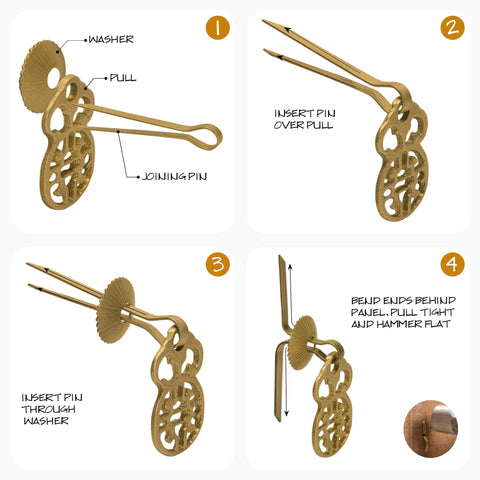 Wealth And Longevity Brass Cabinet And Furniture Pulls Set Of 2 in assembly instructions showing solid brass hardware components.