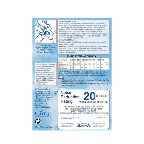 Kids Ear Plugs Small Size 5 Pack For Air Travel instruction leaflet with noise reduction rating and material details