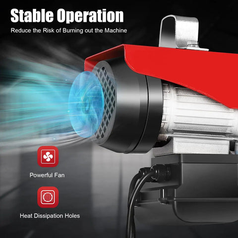 Close-up of Electric Hoist With Remote Control 110V Winch Lift fan showing cooling mechanism for stable operation.