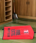 Rugged Outdoor Fire Extinguisher Cover With Quick Install Mount And Inspection Tag Pocket for wall or truck mount in a room