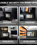 Compact Drop Slot Safe Box With Digital Keypad Lock placed in bedroom, wardrobe, home office, and retail shop, 12x8x8 inches, matte black