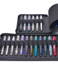 Open view of 24 Slot Fountain Pen Case Black Organizer Bag Waterproof Canvas Pen Display Holder With Individual Slots And Zippered Storage