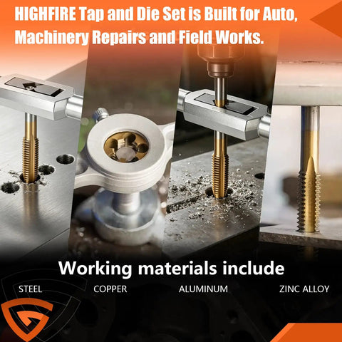 86 Piece Master Tap And Die Kit With Titanium Coating for threading in steel, copper, aluminum, and zinc alloy materials.