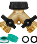 Heavy Duty Brass 2 Way Garden Hose Splitter With 2 Valves And Extra O Rings, Y Splitter Tap Connector For Dual Outlets, Corrosion Resistant, No Fuss Setup For Simultaneous Watering In Multiple Spots brass hose adapter with extra O rings