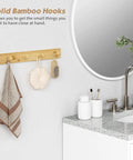 Natural Wood Wall Coat Rack Set Of 4 Wall Mount Hooks For Towels Hats Keys And Shoes And Vertical Coat Hanger in bathroom