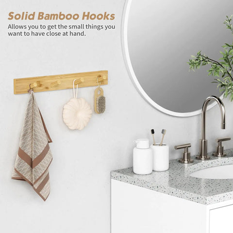 Natural Wood Wall Coat Rack Set Of 4 Wall Mount Hooks For Towels Hats Keys And Shoes And Vertical Coat Hanger in bathroom