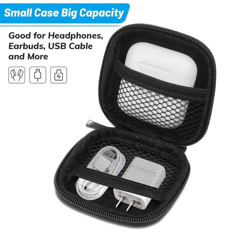 Built Kickass Mini Earbud Case With Steel Clip To Keep Your Wireless Headphones SD Cards And Cords Securely Stashed Hella Durable EVA Pouch with USB cable and charger inside.