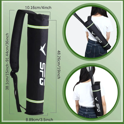 All In One Archery Starter Kit For Beginners And Pros back quiver with adjustable strap and size measurements