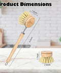 Bamboo dish brush set with handle plus 4 replacement heads, compostable sisal soft bristles for kitchen utensils, ergonomic grip