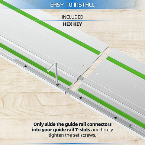 Guide Rail Connector Set Replacement For Track Saw Guide Rails Quick Secure No Fuss Link With Two Connectors Screws And Hex Key Included Precise Alignment Durable Fit For Long Lasting Cuts showing hex key and connectors