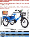Folding Tricycle With Rear Cabin Back Seat 3 Wheel Cruiser Bike size reference with adjustable handlebars and saddle height