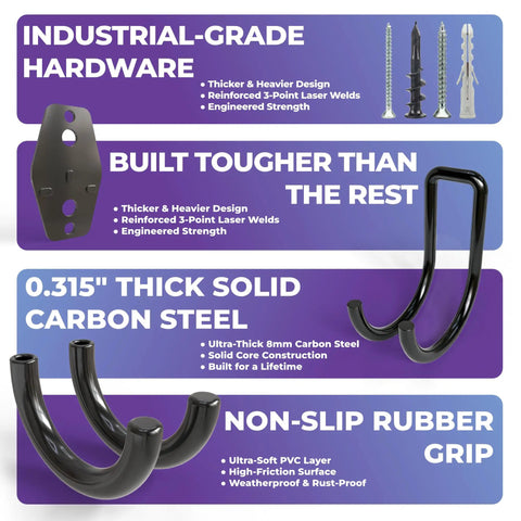 Industrial-grade hardware for Heavy Duty Garage Hooks 16 Pack Wall Mount Storage Hangers with reinforced solid steel