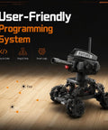 360 Degree Drifting RC Tank Kit For Teens And Beginners, Hands On STEM Robot Project With Simple Coding, metal frame on wood