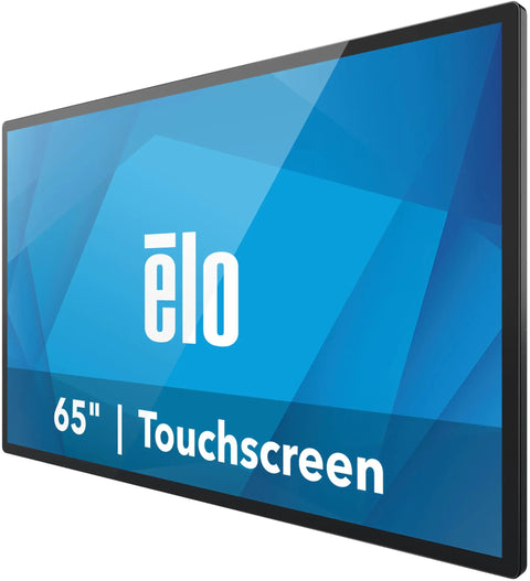Ultra Sharp 65 Inch 4K Interactive Touchscreen Panel For Seamless Digital Signage And Daily Heavy Duty Retail Grind With Rock Solid Build And Nailed It PC Setup angled view showcasing modern blue display.