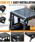Tough As Nails Tinted Semi Transparent Forklift Roof Cover With Reinforced Rope And Rust Resistant Grommets Shop Safe Rain Guard Replacement Canopy dimensions 53 by 45 inches, showing secure fit and installation process.