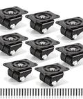 Heavy Duty Low Profile Caster Wheels 8 Pack Double Wheel Swivel Casters displayed with screws, designed for smooth mobility and stability.