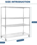 5-Tier Steel Wire Shelving Unit With Wheels For Garage And Workshop Storage, 70.87 By 59.76 By 23.98 Inches, size shown