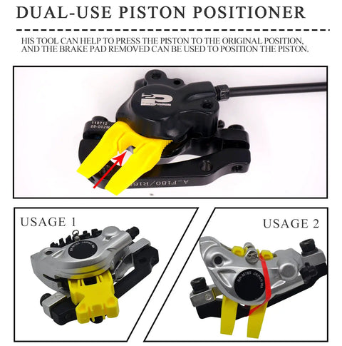 All Brakes Hydraulic Disc Brake Bleed Kit With Universal Adapters showing dual-use piston positioner usage.