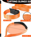 Heavy Duty Lifting Straps 10 Foot By 2 Inch Webbing Slings 15000 LBS Capacity Two Pack Rigging Straps For Trailer Hoist Truck RV Boat Construction And Recovery, showing dimensions of thick orange straps with twisted eyes