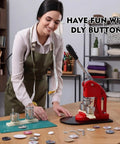 Person using All In One Button Maker Kit With 25mm 32mm And 58mm Molds Interchangeable Press 300 Button Fittings Circle Cutter And Cutting Mat