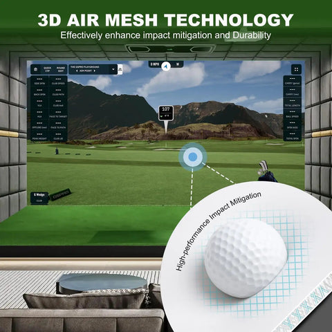Golf Simulator Impact Screen For Indoor Outdoor Practice, 4mm Thickened Polyester Screen, 3D air mesh technology displayed