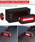 Two Pack Heavy Duty Trailer Light Steel Boxes Kit With Six Inch Oval Red And White LED Tail Lights And Two Inch Round Red LED Side Lights Grommets And Wire Connectors Included For Rugged Hauling displayed on trailer