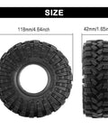King Trekker 1.9 Inch S5 All Terrain Tires For One Tenth Scale Crawlers 118x42mm Ultra Grip Premium Soft Compound side and front view
