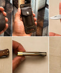 Handmade Folding Pocket Knife With Rosewood Handle And Brass Bolsters, Lockback EDC, 2.2 Inch Blade, Leather Sheath, 3 Inch Closed