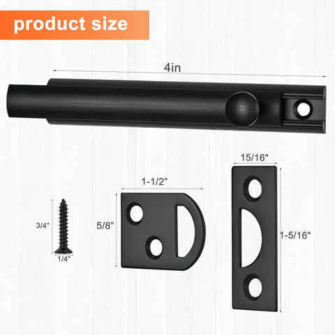 Heavy Duty Solid Brass Surface Door Bolt Four Inch Black Finish Smooth Glide Concealed Flush Latch With Universal Mortise Strikes Built Tough For Rock Solid Home And Window Security Gear