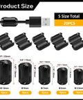 Image showing Set Of 20 Ferrite Bead Clip On Cores RFI EMI Filter Noise Suppressor Ring For Cable Clips Fits 3mm 5mm 7mm 9mm 13mm ID Black