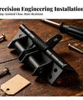 Automatic Concealed Self Closing Door Hinge With Heavy Duty Spring For Solid Wood Entryways, black, precision engineering close-up.