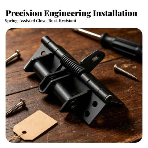 Automatic Concealed Self Closing Door Hinge With Heavy Duty Spring For Solid Wood Entryways, black, precision engineering close-up.