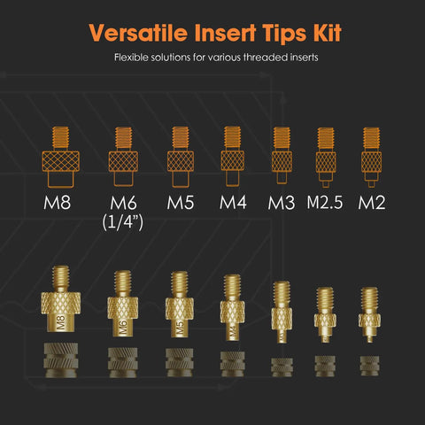 Heat Set Insert Tips For Threaded M2 To M8 Inserts, Soldering Iron Tips For Plastic 3D Printed Parts, Quick No Fuss Install