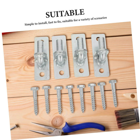 Rock Solid Wall Mount Gate Hinges 4 Pack Heavy Duty Galvanized Steel Fence Door Hardware Included with screws on wood surface.