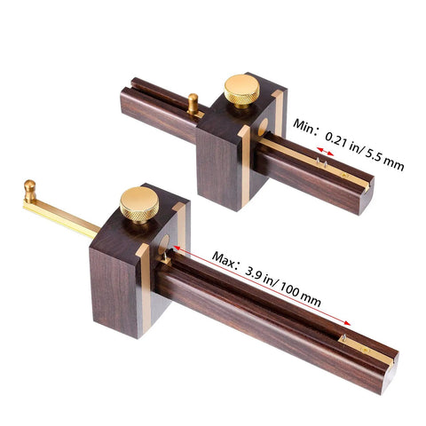 Pro Grade Mortise Gauge For Woodworking, Ebony Marking And Sliding Square Tool with brass screw adjustable head, 6.4 inch