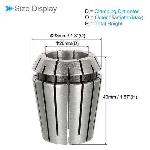 ER32 Spring Collet Chuck 20mm Clamping Diameter For CNC Milling And Engraving Machines size dimensions visible