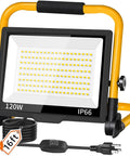 14400 Lumens LED Work Light With 120W Flood Light 16 Ft Cord And Switch Portable Stand Work Light For Job Sites Workshops And Garages Heavy Duty 5000K Daylight IP66 Waterproof Construction Lighting