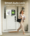 Slick Palm Vein Smart Door Lock With Built In Wifi And Keyless Entry For The Front Door Featuring Fingerprint Access keypad on home entrance.