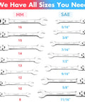 14-Piece Flex-Head Ratcheting Wrench Set With 72-Tooth Cr-V Steel Wrenches, SAE And Metric sizes labeled, on white background