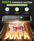 Automatic Vacuum Sealer Machine With Built In Cutter, 90KPa Vacuum, sealing candy bags, highlighting powerful suction, black