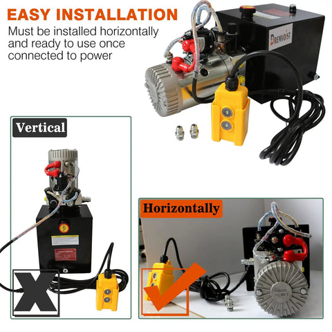 Six Quart Electric Hydraulic Pump Power Unit For Dump Trailers 12V DC Double Acting Hydraulic Pump With Metal Oil Reservoir