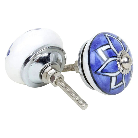 Top Shelf 10 Pack Ceramic Cabinet Knobs With Blue And White Printed Antique Patterns Sweet Glossy Finish Drawer Pull Handles For Kitchen Cupboards And Wardrobes Legit Home Decor showcasing two porcelain knobs with metallic bolts.