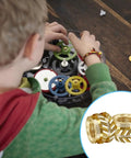 Child assembling gears with M3 Heat Set Brass Threaded Inserts For Plastic, Knurled Embedding Nuts For 3D Printing shown inset