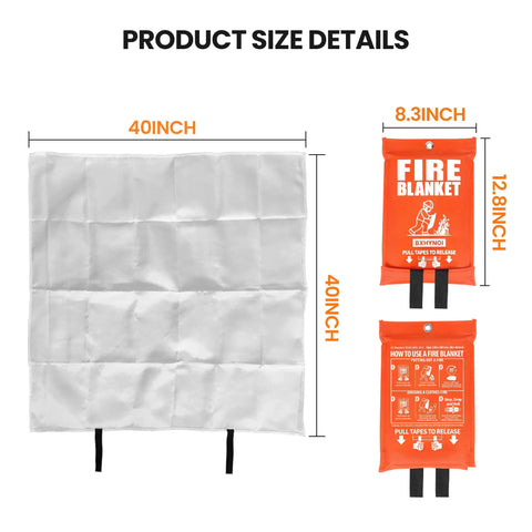 Two Pack Fire Blanket 40 By 40 Inches For Kitchen And Home Emergency Fire Suppression Fiberglass Fabric Heat Shield with pouch