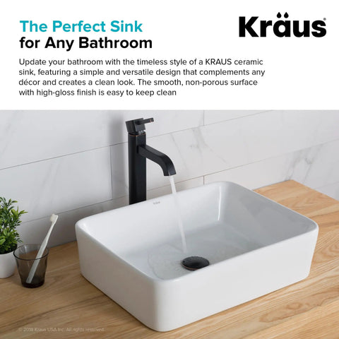 Elavo Modern Rectangular Vessel Sink in White Porcelain Ceramic for Bathrooms 19 Inch with Baked On Glaze Finish