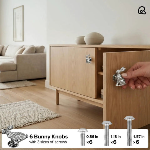 Hand installing Six Pack Bunny Silver Animal Cabinet Knobs For Cabinets Dressers And Closets, Crystal Accented Drawers Pulls
